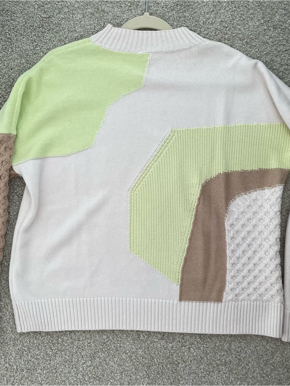 COS crewneck color block wool-cotton sweater with neon green detailing - Picture 9 of 12
